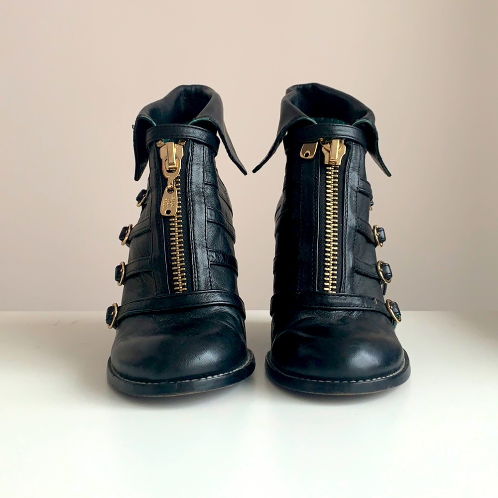 See by Chloe black leather wedge w/ gold hardware